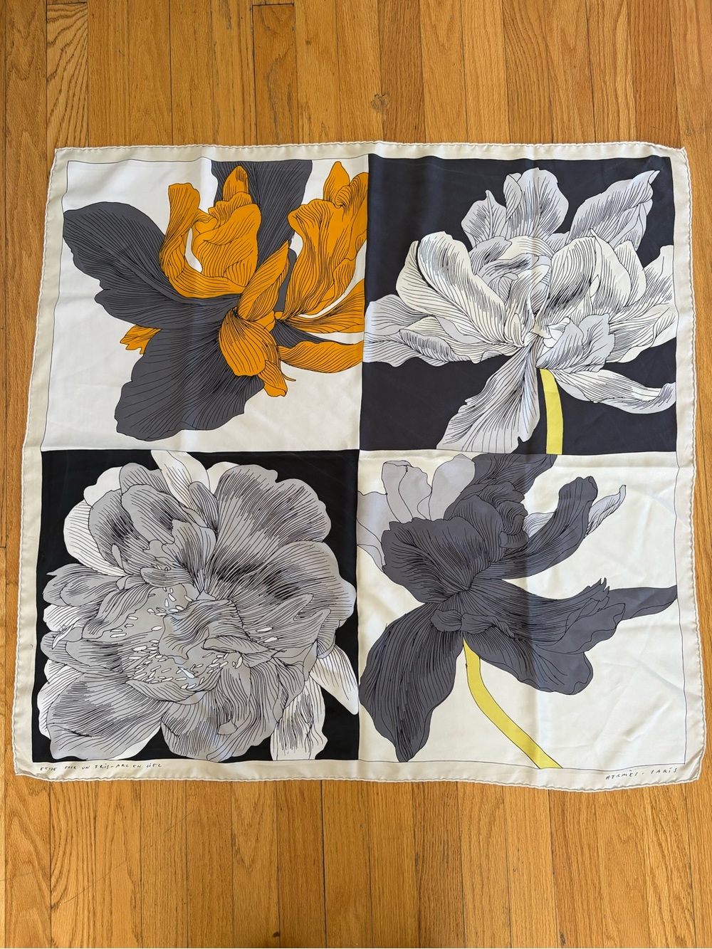 Hermes Scarf Stole Etude Pour Un Iris Arc en Ciel Floral Silk Authentic 90 Emery